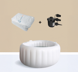 Bevalbad thuis compleet met beschermende hoes en elektrische opblaaspomp voor snelle en eenvoudige installatie, eenvoudig op te zetten in elke ruimte.