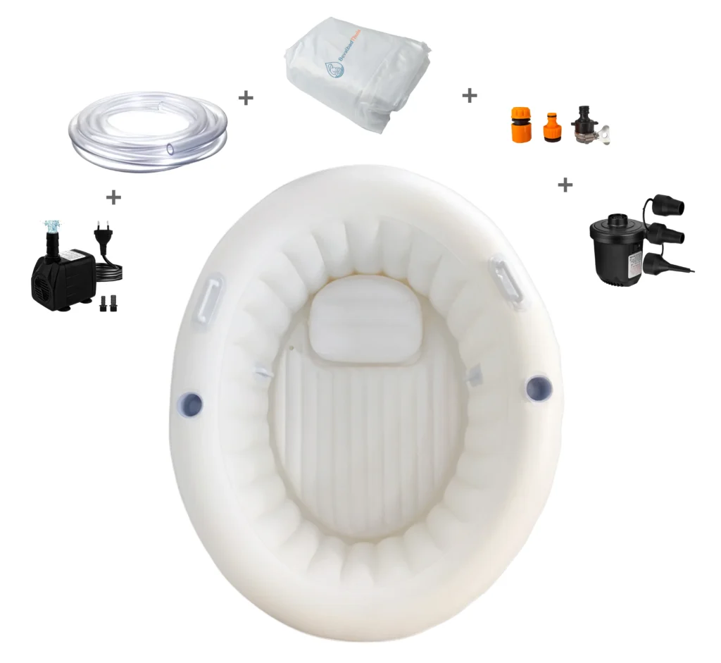 Compleet bevalbad thuis met accessoires – opblaasbaar bevallingsbad inclusief pomp, hoes en waterslang.