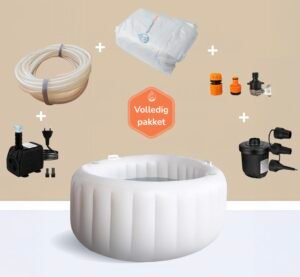 Compleet bevalbad thuis met accessoires – opblaasbaar bevallingsbad inclusief pomp, hoes en waterslang.