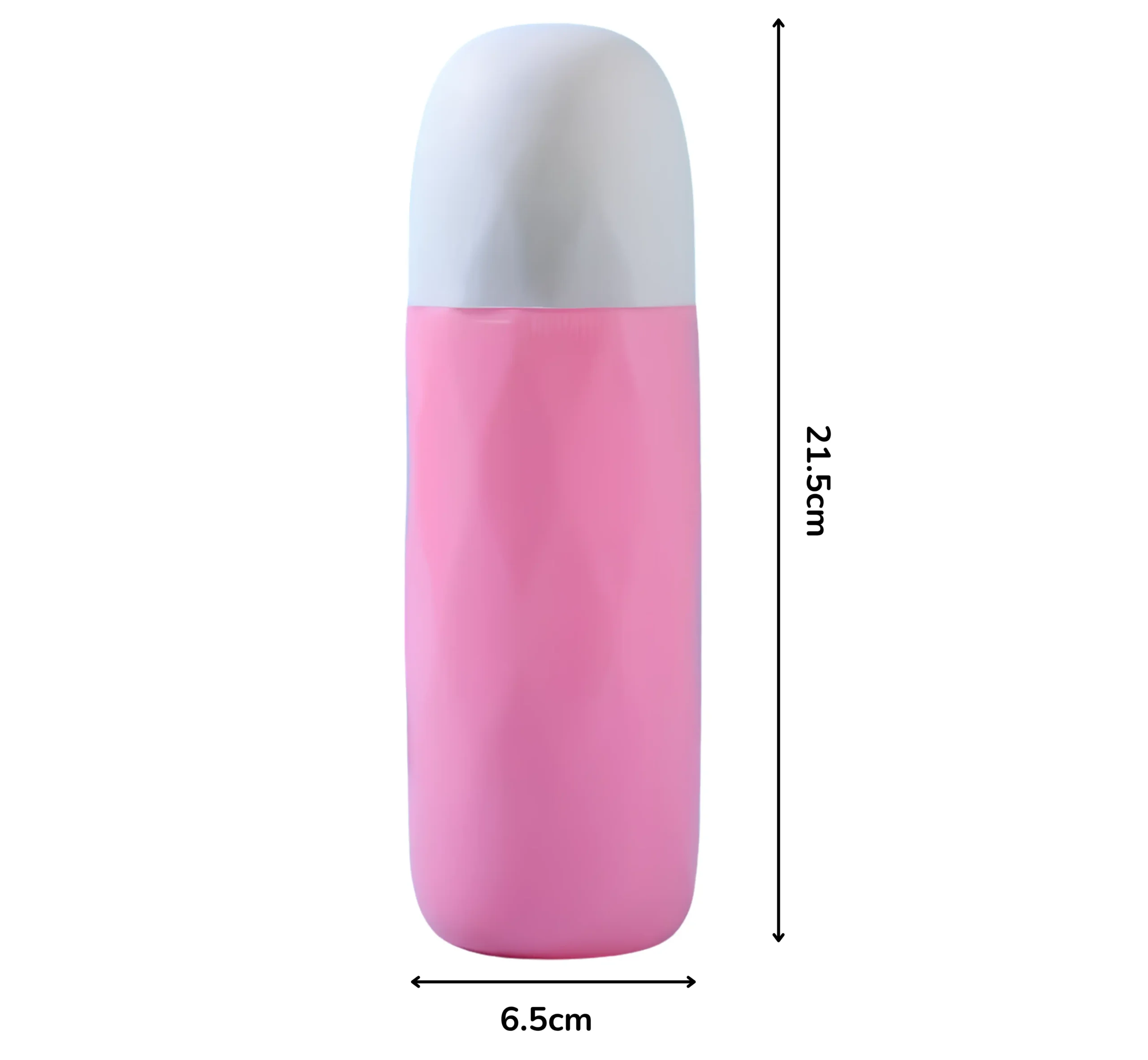 Vaginale douche | Peri bottle | 500ml Grafische weergave van de afmetingen van de compacte perineum spoelfles: 21.5 cm hoog en 6.5 cm breed.