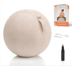 Numa zwangerschapsbal 65 cm met beige corduroy hoes, oefengids, handpomp en accessoires